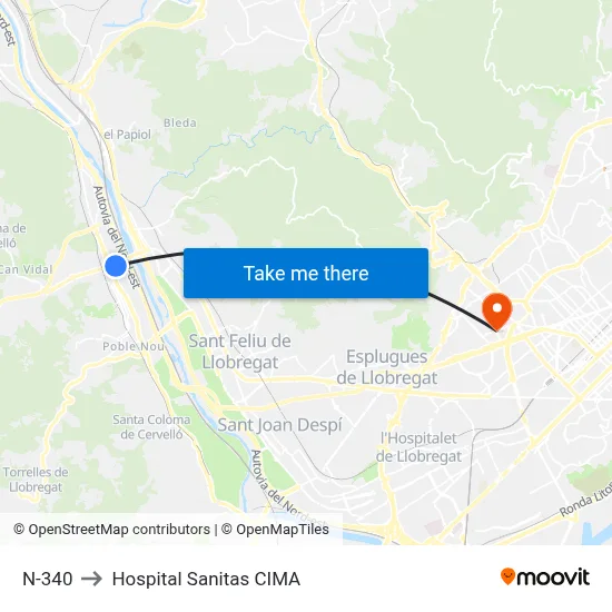 N-340 to Hospital Sanitas CIMA map