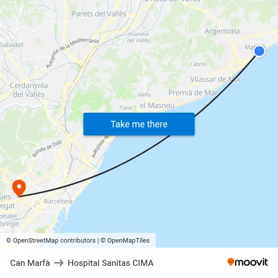 Can Marfà to Hospital Sanitas CIMA map