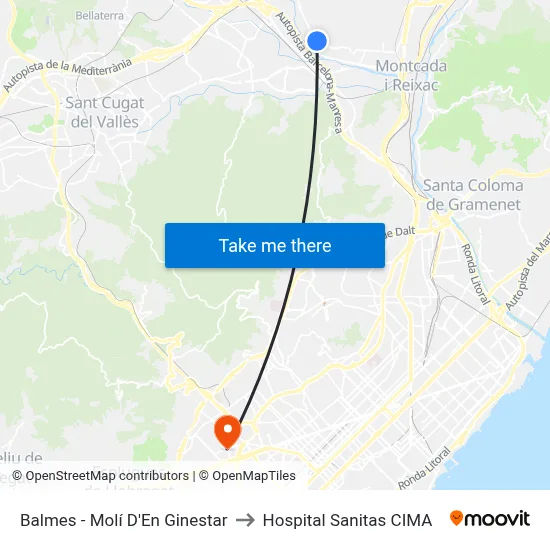 Balmes - Molí D'En Ginestar to Hospital Sanitas CIMA map