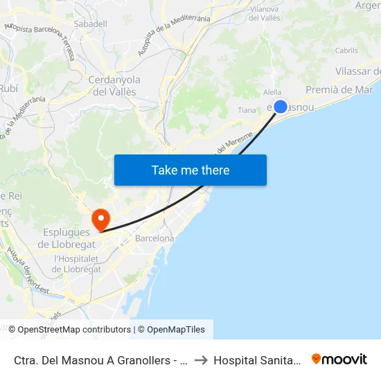 Ctra. Del Masnou A Granollers - Can Torras to Hospital Sanitas CIMA map