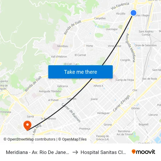 Meridiana - Av. Rio De Janeiro to Hospital Sanitas CIMA map
