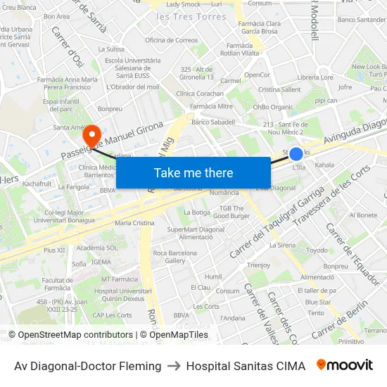 Av Diagonal-Doctor Fleming to Hospital Sanitas CIMA map