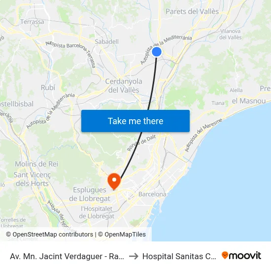 Av. Mn. Jacint Verdaguer - Rambla to Hospital Sanitas CIMA map