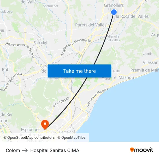 Colom to Hospital Sanitas CIMA map