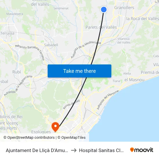 Ajuntament De Lliçà D'Amunt to Hospital Sanitas CIMA map