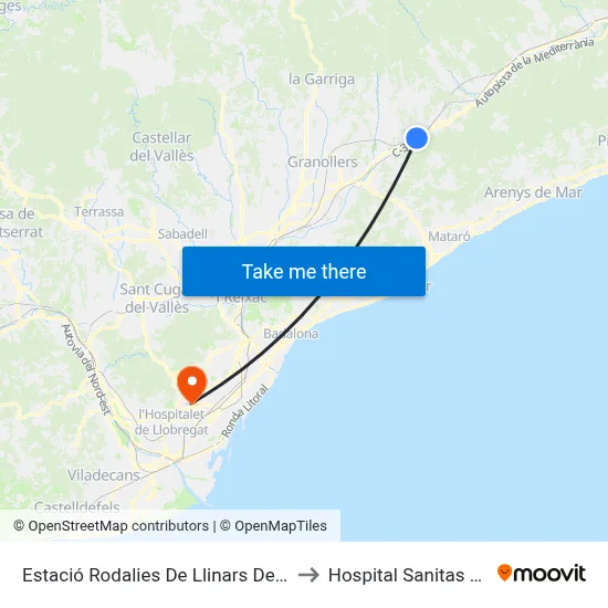Estació Rodalies De Llinars Del Vallès to Hospital Sanitas CIMA map