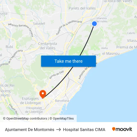 Ajuntament De Montornès to Hospital Sanitas CIMA map