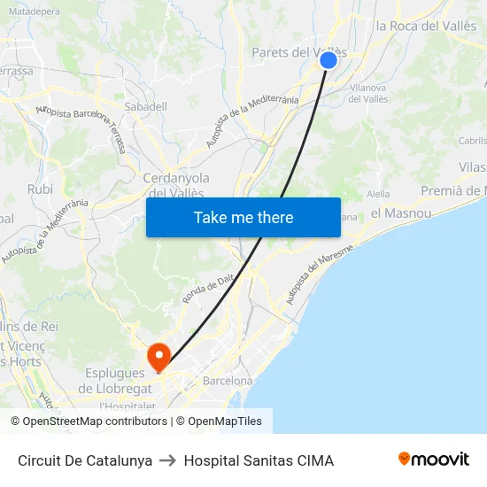 Circuit De Catalunya to Hospital Sanitas CIMA map