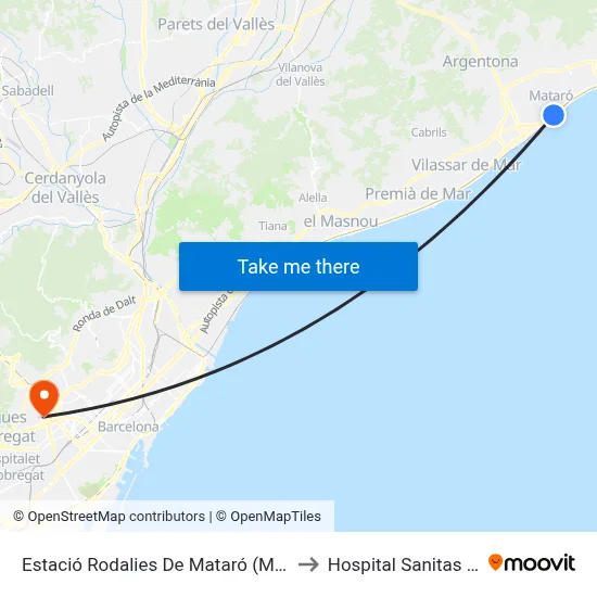 Estació Rodalies De Mataró (Muntanya) to Hospital Sanitas CIMA map
