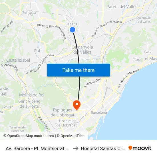 Av. Barberà - Pl. Montserrat Roig to Hospital Sanitas CIMA map