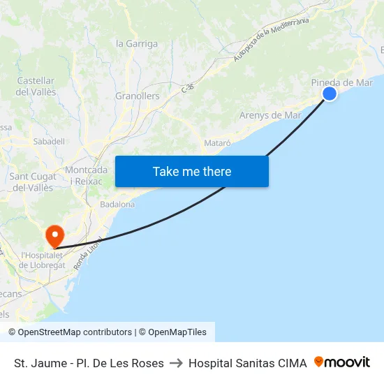 St. Jaume - Pl. De Les Roses to Hospital Sanitas CIMA map