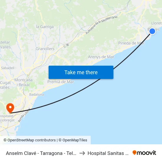 Anselm Clavé - Tarragona - Telefónica to Hospital Sanitas CIMA map