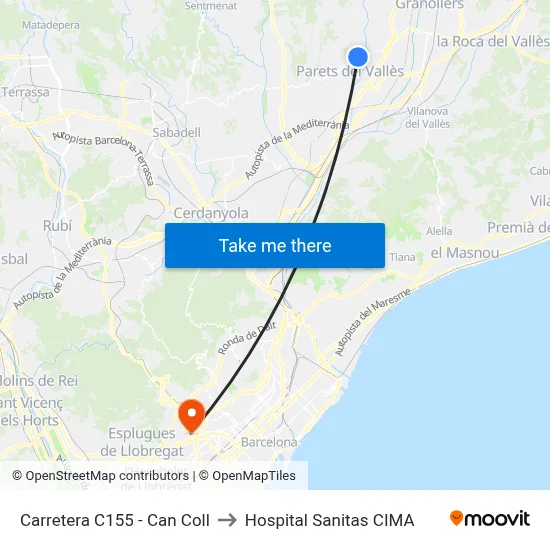 Carretera C155 - Can Coll to Hospital Sanitas CIMA map