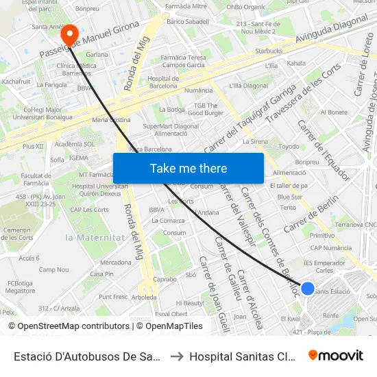 Estació D'Autobusos De Sants to Hospital Sanitas CIMA map