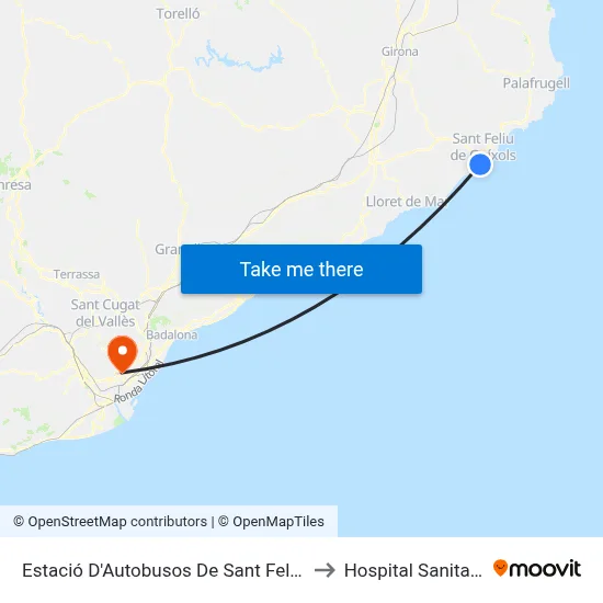 Estació D'Autobusos De Sant Feliu De Guíxols to Hospital Sanitas CIMA map