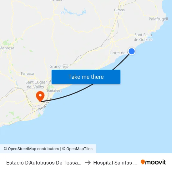Estació D'Autobusos De Tossa De Mar to Hospital Sanitas CIMA map