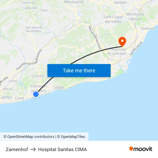 Zamenhof to Hospital Sanitas CIMA map