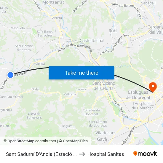 Estació Rodalies Sant Sadurní to Hospital Sanitas CIMA map