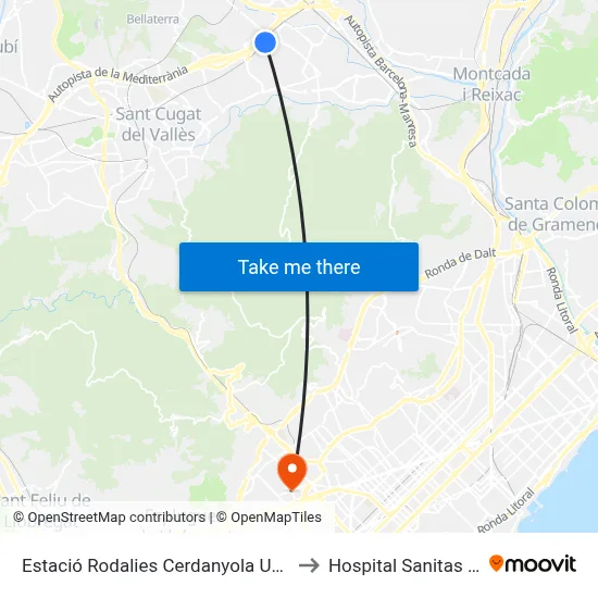 Estació Rodalies Cerdanyola Universitat to Hospital Sanitas CIMA map