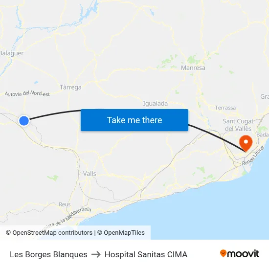 Les Borges Blanques to Hospital Sanitas CIMA map