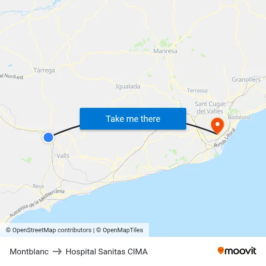 Montblanc to Hospital Sanitas CIMA map