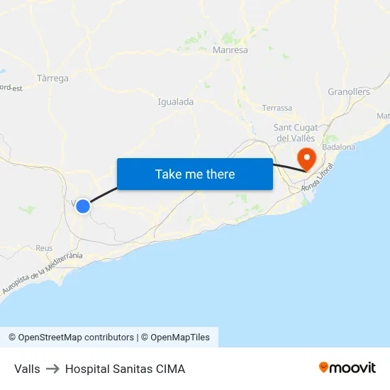 Valls to Hospital Sanitas CIMA map