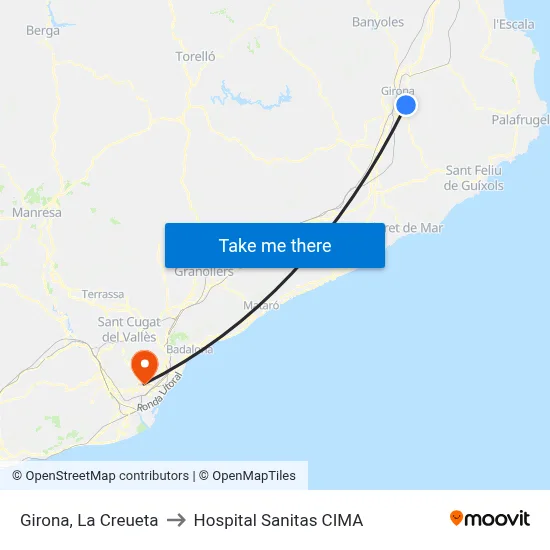 Girona, La Creueta to Hospital Sanitas CIMA map