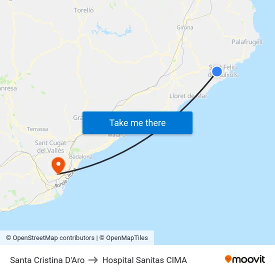 Santa Cristina D'Aro to Hospital Sanitas CIMA map
