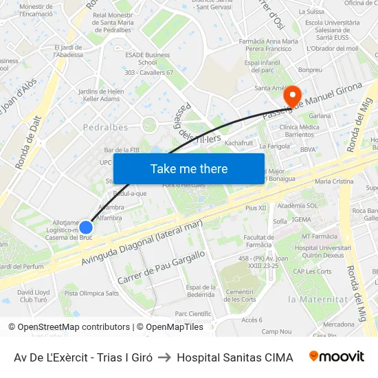 Av De L'Exèrcit - Trias I Giró to Hospital Sanitas CIMA map