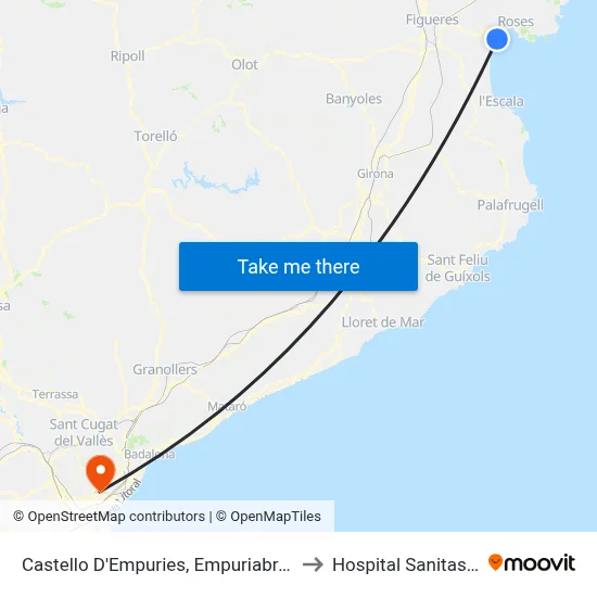 Castello D'Empuries, Empuriabrava (Arcs) to Hospital Sanitas CIMA map