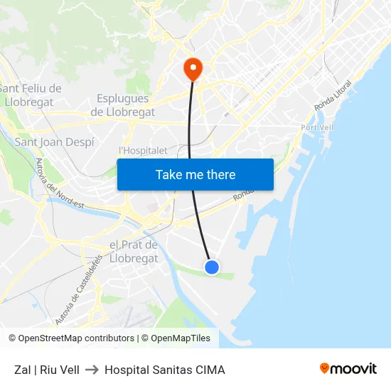 Zal | Riu Vell to Hospital Sanitas CIMA map