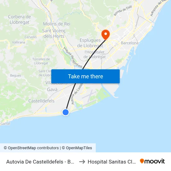 Autovia De Castelldefels - Begur to Hospital Sanitas CIMA map
