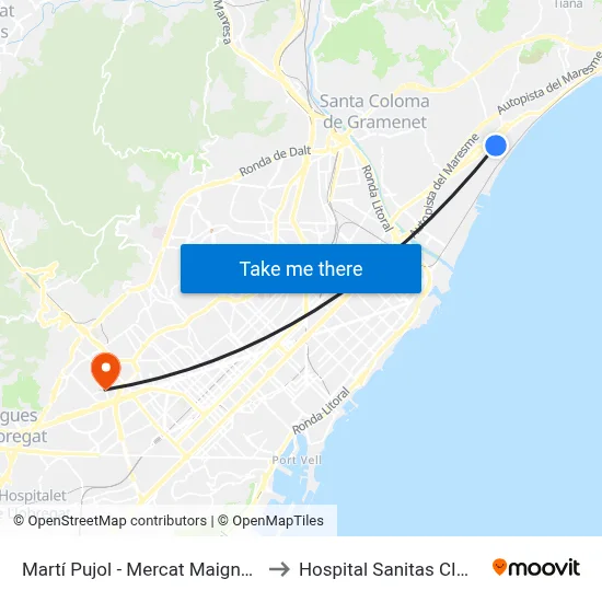 Martí Pujol - Mercat Maignon to Hospital Sanitas CIMA map