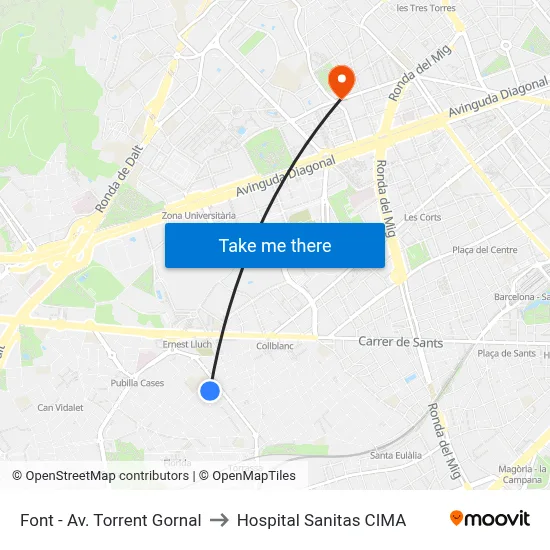 Font - Av. Torrent Gornal to Hospital Sanitas CIMA map