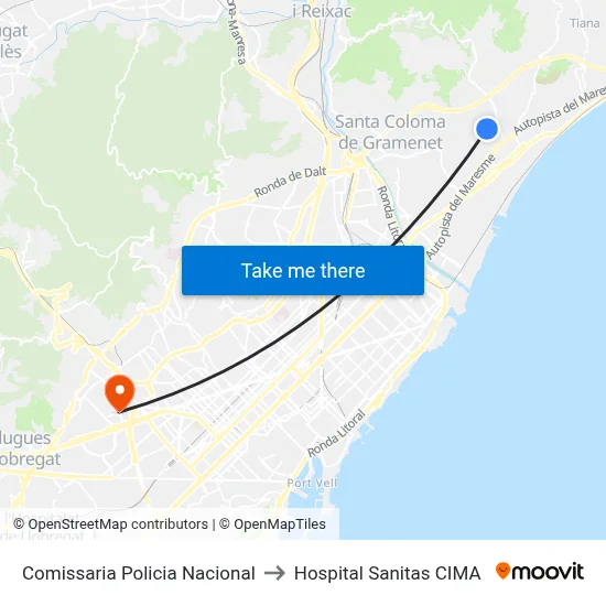 Comissaria Policia Nacional to Hospital Sanitas CIMA map