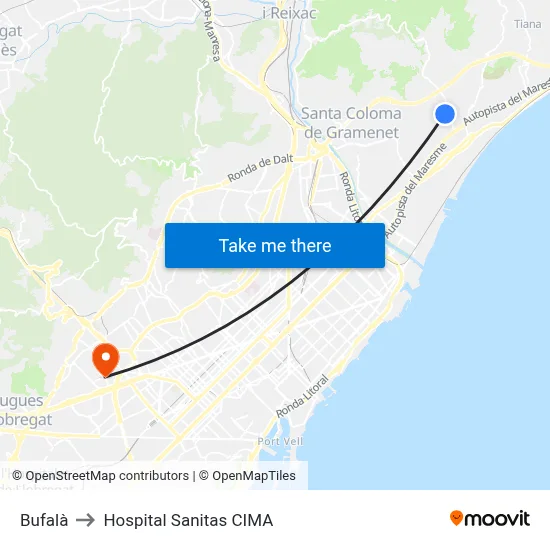 Bufalà to Hospital Sanitas CIMA map