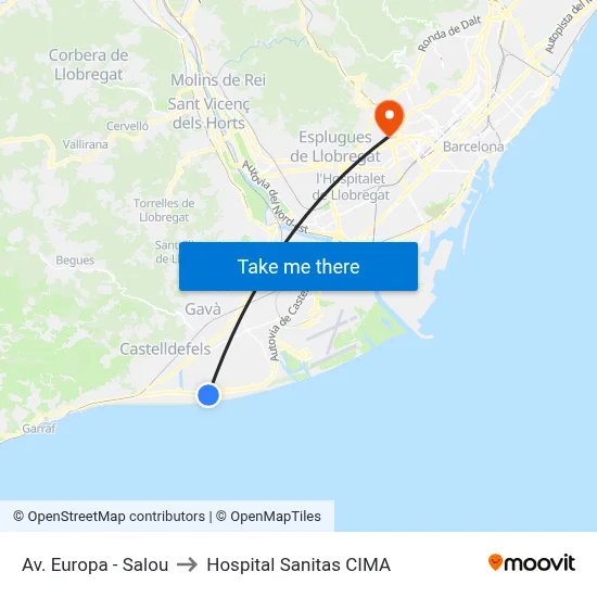 Av. Europa - Salou to Hospital Sanitas CIMA map