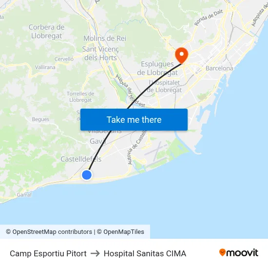 Camp Esportiu Pitort to Hospital Sanitas CIMA map