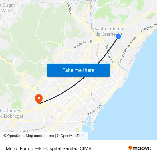 Metro Fondo to Hospital Sanitas CIMA map