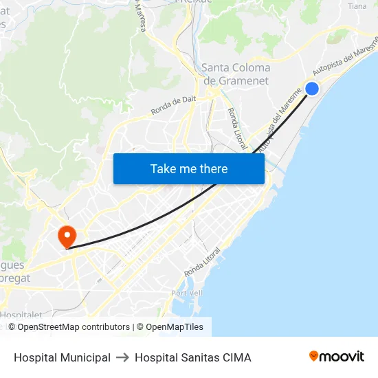 Hospital Municipal to Hospital Sanitas CIMA map