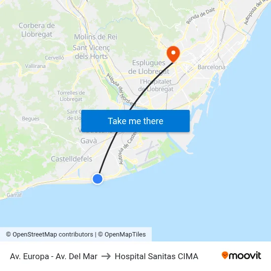 Av. Europa - Av. Del Mar to Hospital Sanitas CIMA map