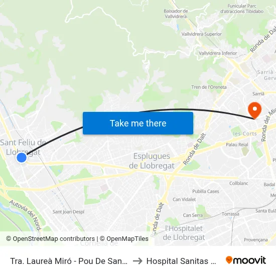 Tra. Laureà Miró - Pou De Sant Pere to Hospital Sanitas CIMA map