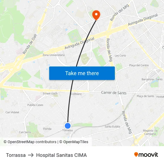 Torrassa to Hospital Sanitas CIMA map