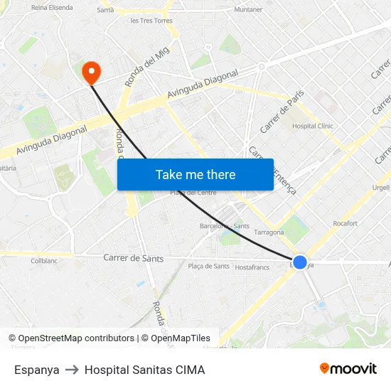 Espanya to Hospital Sanitas CIMA map