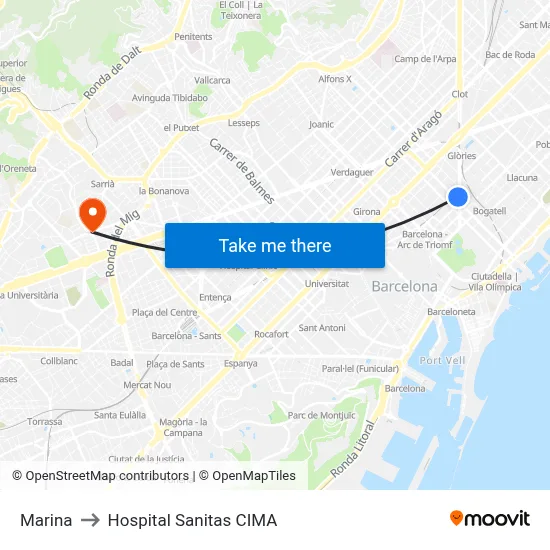 Marina to Hospital Sanitas CIMA map