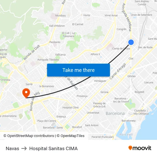 Navas to Hospital Sanitas CIMA map