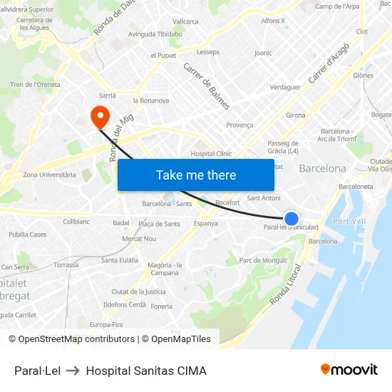 Paral·Lel to Hospital Sanitas CIMA map