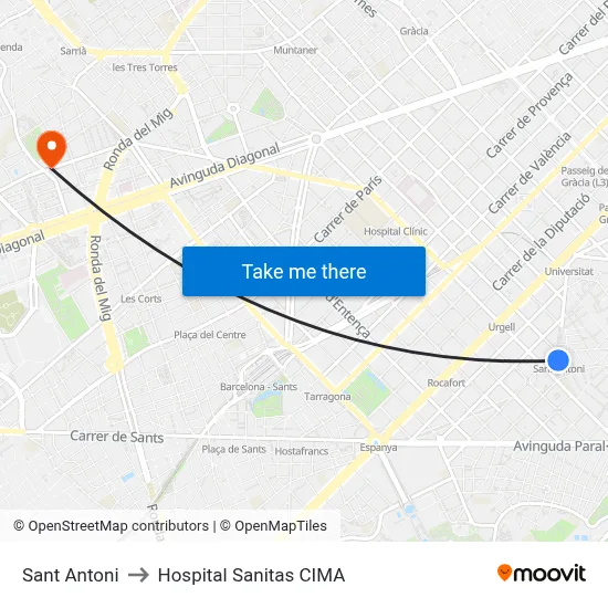 Sant Antoni to Hospital Sanitas CIMA map