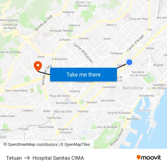 Tetuan to Hospital Sanitas CIMA map