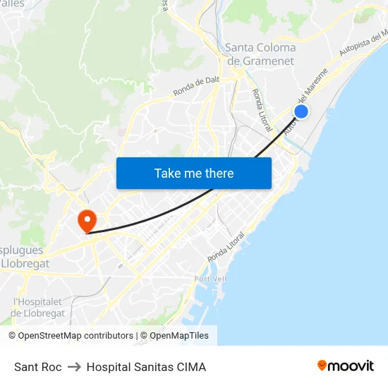 Sant Roc to Hospital Sanitas CIMA map